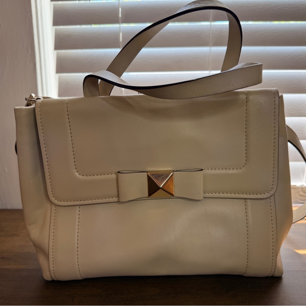 Kate Spade Ivory Leather Bow Satchel with Pyramid Stud Detail - Picture 12 of 13